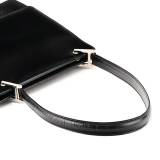 Black Leather Square G Shoulder Bag