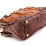 Tan Burgundy Quilted Leather Bowling Bag
