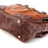 Tan Burgundy Quilted Leather Bowling Bag