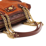 Tan Burgundy Quilted Leather Bowling Bag