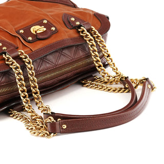 Tan Burgundy Quilted Leather Bowling Bag