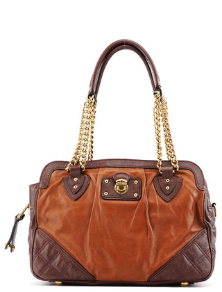 Tan Burgundy Quilted Leather Bowling Bag