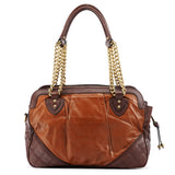 Tan Burgundy Quilted Leather Bowling Bag