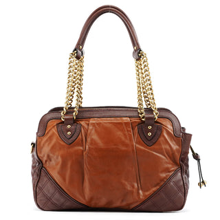 Tan Burgundy Quilted Leather Bowling Bag