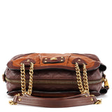 Tan Burgundy Quilted Leather Bowling Bag