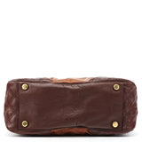 Tan Burgundy Quilted Leather Bowling Bag