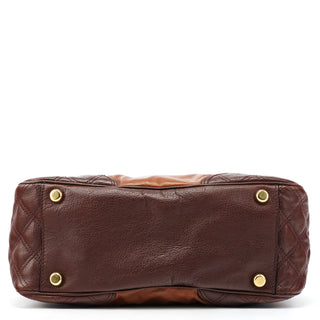 Tan Burgundy Quilted Leather Bowling Bag