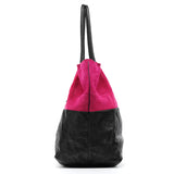 Pink Black Suede Leather Tassel Tote Bag