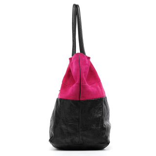 Pink Black Suede Leather Tassel Tote Bag