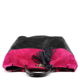 Pink Black Suede Leather Tassel Tote Bag