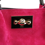 Pink Black Suede Leather Tassel Tote Bag