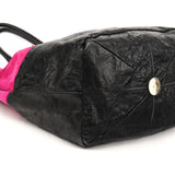 Pink Black Suede Leather Tassel Tote Bag