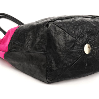Pink Black Suede Leather Tassel Tote Bag