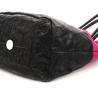 Pink Black Suede Leather Tassel Tote Bag