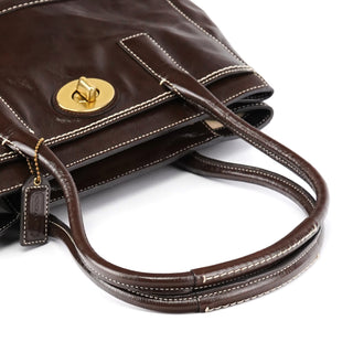11788 Brown Patent Leather Turnlock Tote Bag