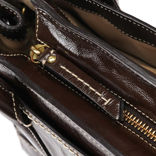 11788 Brown Patent Leather Turnlock Tote Bag