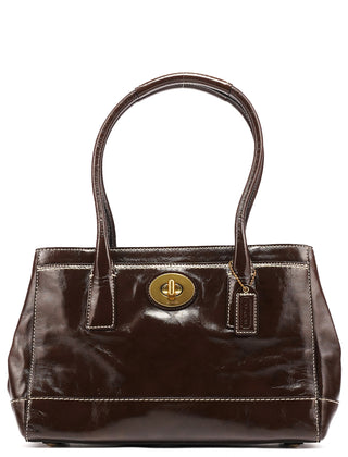 11788 Brown Patent Leather Turnlock Tote Bag