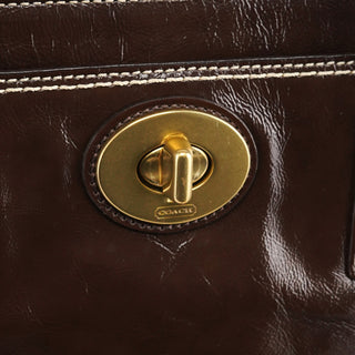 11788 Brown Patent Leather Turnlock Tote Bag