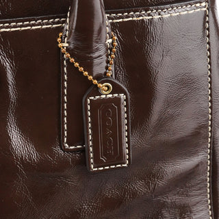 11788 Brown Patent Leather Turnlock Tote Bag
