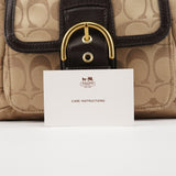 Sac deux portés Soho en toile Signature beige et marron