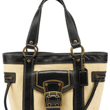 Beige Black Straw Leather Legacy Soho Tote Bag