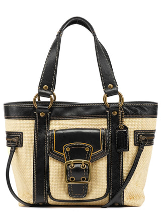 Beige Black Straw Leather Legacy Soho Tote Bag