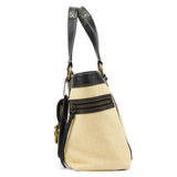 Beige Black Straw Leather Legacy Soho Tote Bag