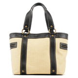 Beige Black Straw Leather Legacy Soho Tote Bag