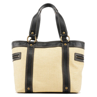 Beige Black Straw Leather Legacy Soho Tote Bag