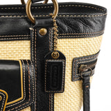 Beige Black Straw Leather Legacy Soho Tote Bag