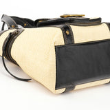 Beige Black Straw Leather Legacy Soho Tote Bag