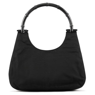 001 3739 Black Nylon Bamboo Shoulder Bag