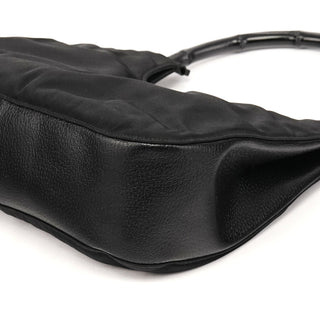 001 3739 Black Nylon Bamboo Shoulder Bag