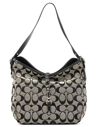 6845 Grey Black Signature Canvas Hobo Shoulder Bag