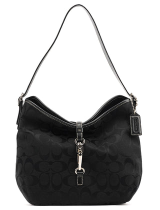 6845 Black Signature Canvas Hampton Shoulder Bag