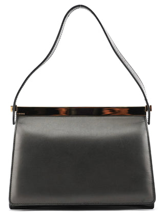 001 2058 Anthracite Leather Gold Frame Shoulder Bag