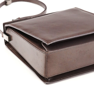 Brown Calfskin Leather Flap Crossbody Bag