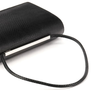 33887 Black Lizard Leather Flap Shoulder Bag