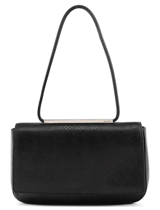 33887 Black Lizard Leather Flap Shoulder Bag