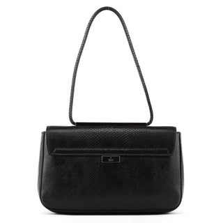 33887 Black Lizard Leather Flap Shoulder Bag