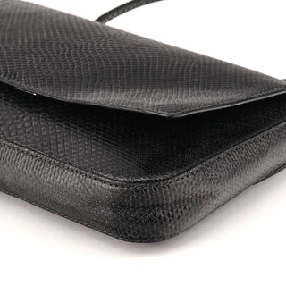 33887 Black Lizard Leather Flap Shoulder Bag