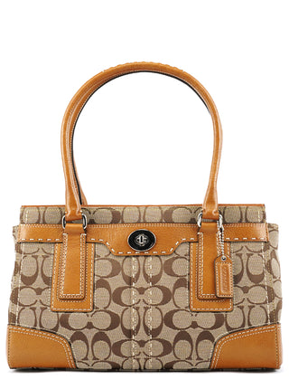 11589 Beige Tan Signature Turnlock Tote Bag