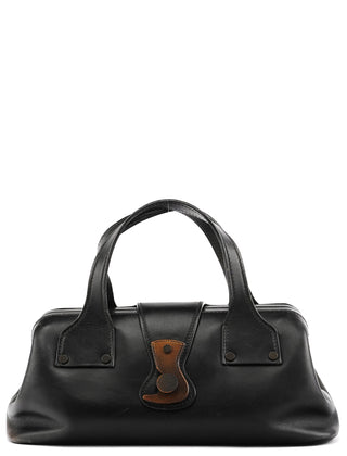 2002 Black Leather Wood Lock Bowling Bag