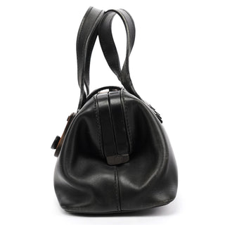 2002 Black Leather Wood Lock Bowling Bag