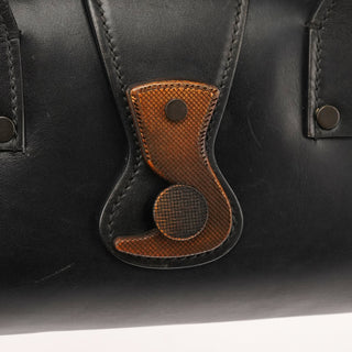 2002 Black Leather Wood Lock Bowling Bag