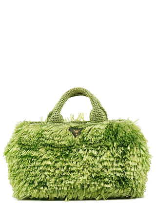 Green Raffia Fringe Tote Bag