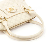 Ivory Quilted Leather Tote Bag