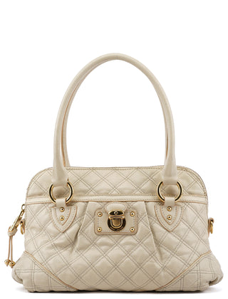 Ivory Quilted Leather Tote Bag
