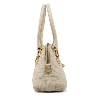 Ivory Quilted Leather Tote Bag