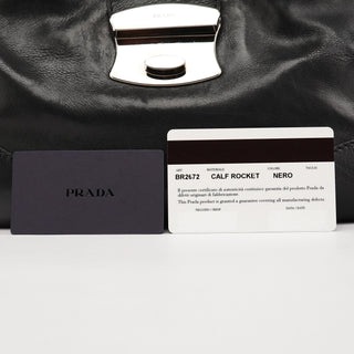 BR2672 Black Leather Calf Rocket Pocket Tote Bag